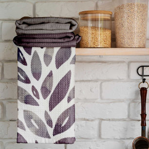 Watercolor floral petals - purple and grey tea towel