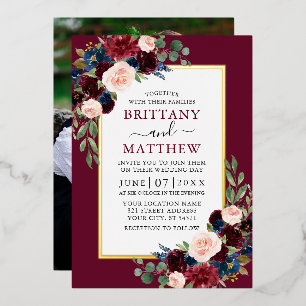 Watercolor Floral Photo Burgundy Wedding Gold