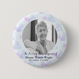 Watercolor Floral Photo Funeral Service  6 Cm Round Badge
