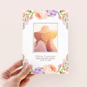 Watercolor Floral Photo Graduation Announcements