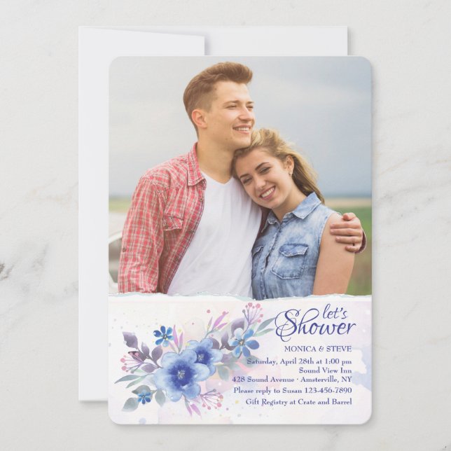 Watercolor Floral Photo Invitation (Front)