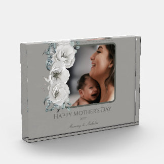 Watercolor Floral Photo Mother's Day | Grey Block