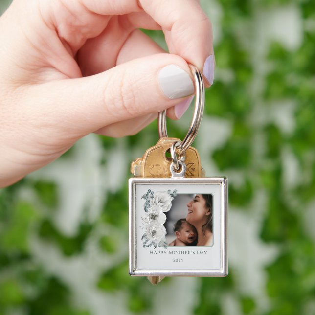 Watercolor Floral Photo Mother's Day Key Ring (Hand)