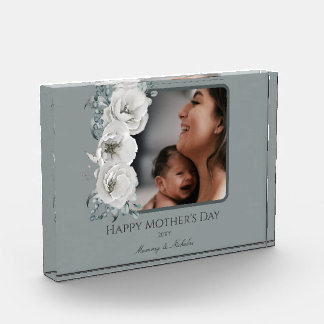 Watercolor Floral Photo Mother's Day | Sage Green Block