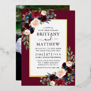Watercolor Floral Photo Wedding Burgundy Gold