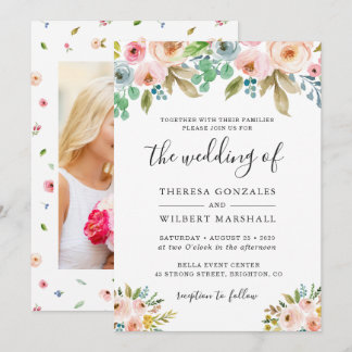 Watercolor Floral Photo Wedding Invitation
