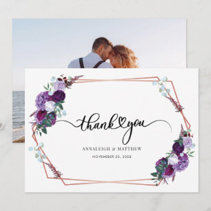 Watercolor Floral Photo Wedding Thank You Card
