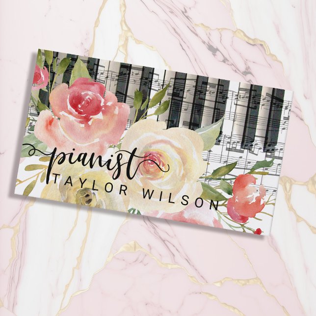 watercolor floral pianist script business card (Creator Uploaded)