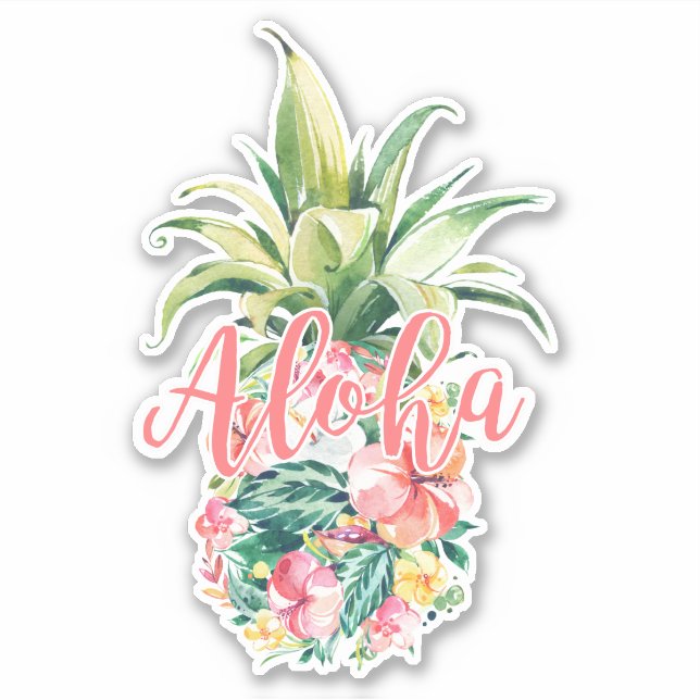 Watercolor Floral Pineapple Fruit Aloha (Front)