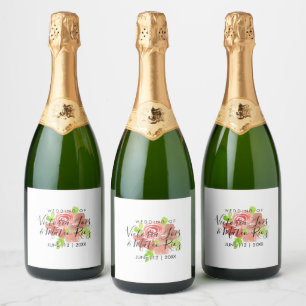 Watercolor Floral Pink Beige Blush Leaf Wedding  Sparkling Wine Label