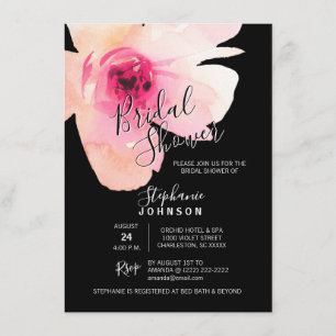 Watercolor Floral Pink Black Bridal Shower Invitation