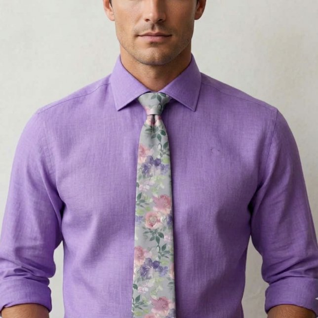 Watercolor Floral Pink Blush and Purple  Tie (Creator Uploaded)