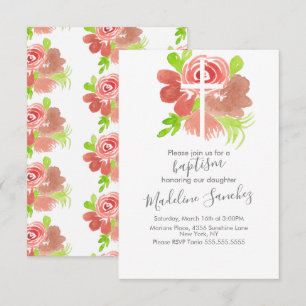 Watercolor Floral Pink Blush Baptism Dedication Invitation