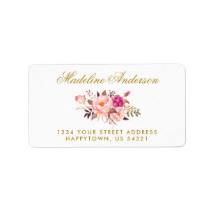 Watercolor Floral Pink Blush Gold Address Label