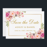 Watercolor Floral Pink Blush Gold Save The Date<br><div class="desc">Watercolor Floral Pink Blush Gold Save The Date Engagement Card</div>