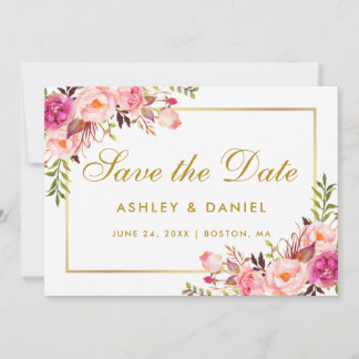 Watercolor Floral Pink Blush Gold Save The Date