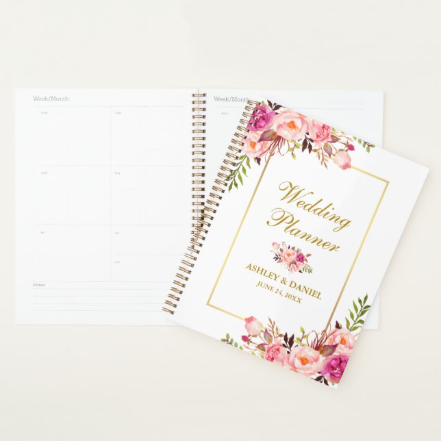 Watercolor Floral Pink Blush Gold Wedding Planner (Display)