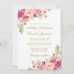 Watercolor Floral Pink Blush Gold Wedding R Invitation