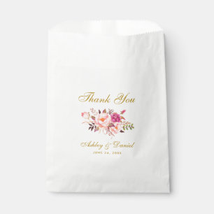 Watercolor Floral Pink Blush Gold Wedding Thanks Favour Bag