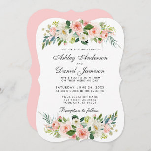 Watercolor Floral Pink Blush White Wedding BP Invitation