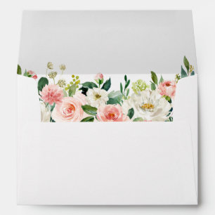 Watercolor Floral Pink Blush White Wedding Envelope