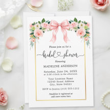 Watercolor Floral Pink Bow Heart Bridal Shower