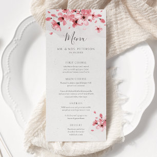Watercolor Floral Pink Cherry Blossom Wedding Menu