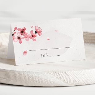 Watercolor Floral Pink Cherry Blossom Wedding Place Card
