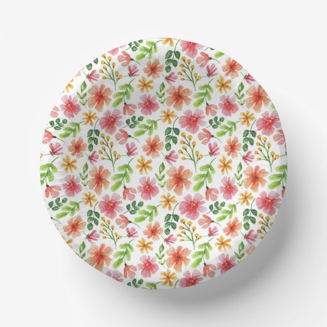 Watercolor Floral Pink Flowers Pattern-69677 Paper Plate (Front)