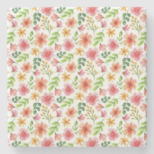 Watercolor Floral Pink Flowers Pattern-69677 Stone Coaster