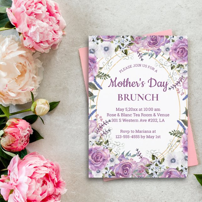 watercolor floral pink gold mothers day brunch  invitation (Creator Uploaded)