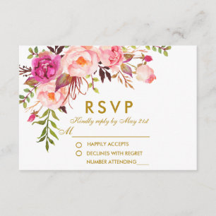 Watercolor Floral Pink Gold RSVP Wedding