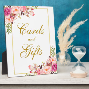 Watercolor Floral Pink Gold Wedding Cards Gifts Plaque
