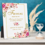 Watercolor Floral Pink Gold Wedding Favours Plaque<br><div class="desc">Watercolor Floral Pink Gold Wedding Favours Table Plaque</div>