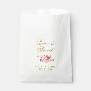 Watercolor Floral Pink Gold Wedding Love Is Sweet Favour Bag