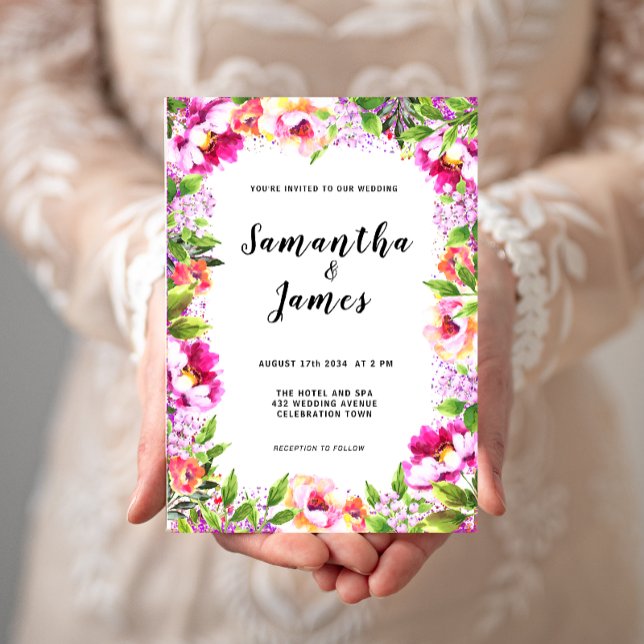 Watercolor Floral Pink Greenery Wedding Invitation (Creator Uploaded)