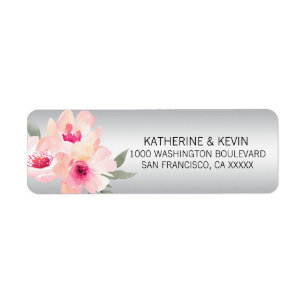 Watercolor Floral Pink Grey Flowers Return Address Label