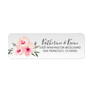 Watercolor Floral Pink Grey Flowers Return Address Return Address Label