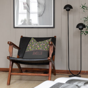 Watercolor floral pink grey pattern name cushion