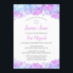 Watercolor Floral Pink Hydrangea Bat Mitzvah Invitation<br><div class="desc">Shades of pink, lavender and aqua blue hydrangea flowers and a Star of David decorate this elegant watercolor bat mitzvah invitation. This design features a floral border at the top and bottom. Your celebration details may be personalised in a modern script typography in pink and grey. The back of the...</div>