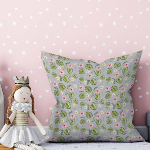 Watercolor floral pink light grey throw pillow