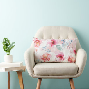 Watercolor Floral Pink Lumbar Cushion