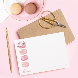 Watercolor Floral Pink Macaron Merci/Thank You Card