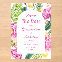Watercolor Floral Pink Peonies Tulips Quinceañera