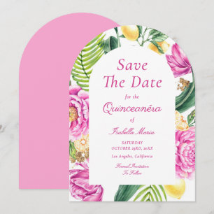 Watercolor Floral Pink Peonies Tulips Quinceañera Save The Date