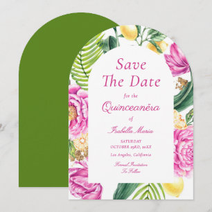 Watercolor Floral Pink Peonies Tulips Quinceañera Save The Date