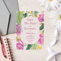 Watercolor Floral Pink Peonies Tulips Quinceañera