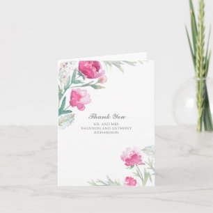 watercolor floral - pink peony wedding thank you card