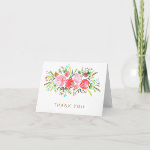 Watercolor Floral Pink Rose Gold Generic Thank You Card