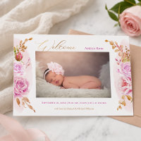 Watercolor Floral Pink Roses Baby Girl Photo Birth